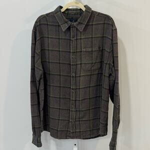 Prana Men’s Cotton Casual Plaid Button Down Shirt Charcoal Brown